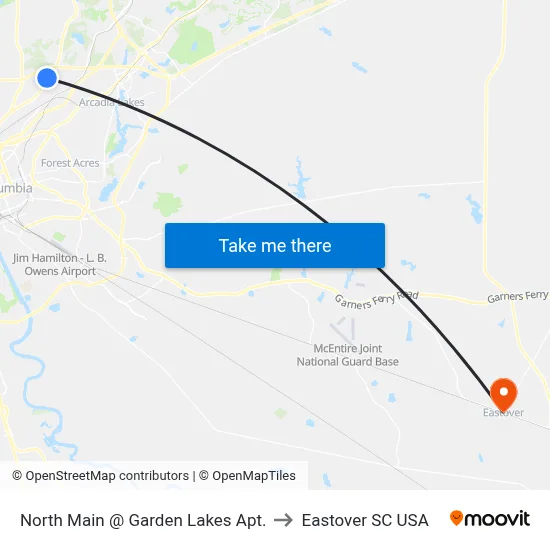 North Main @ Garden Lakes Apt. to Eastover SC USA map