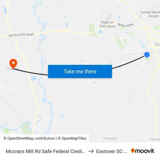 Mccrays Mill Rd Safe Federal Credit Union to Eastover SC USA map