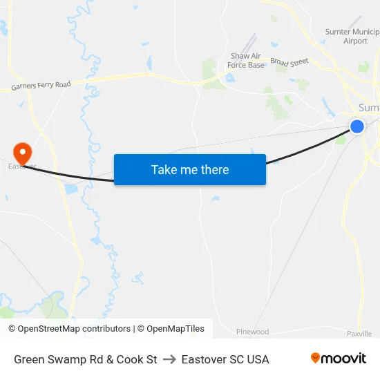 Green Swamp Rd & Cook St to Eastover SC USA map