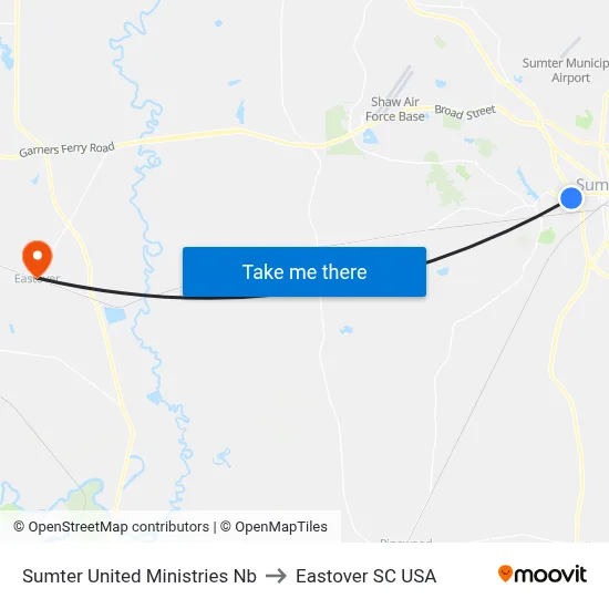 Sumter United Ministries Nb to Eastover SC USA map