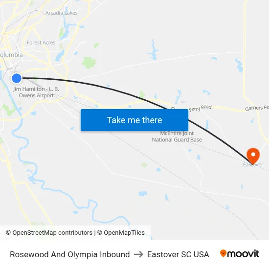Rosewood And Olympia Inbound to Eastover SC USA map