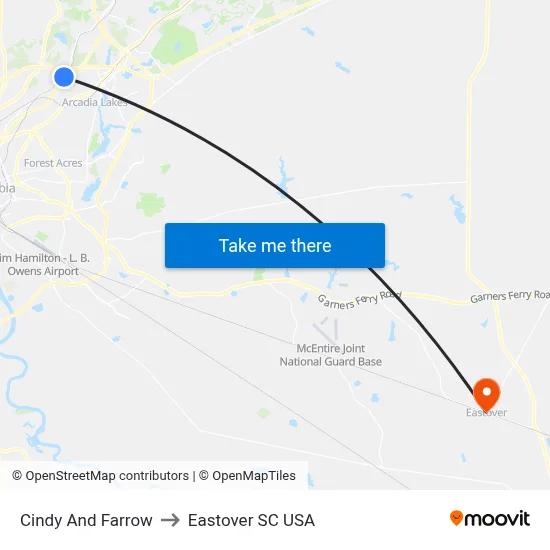 Cindy And Farrow to Eastover SC USA map