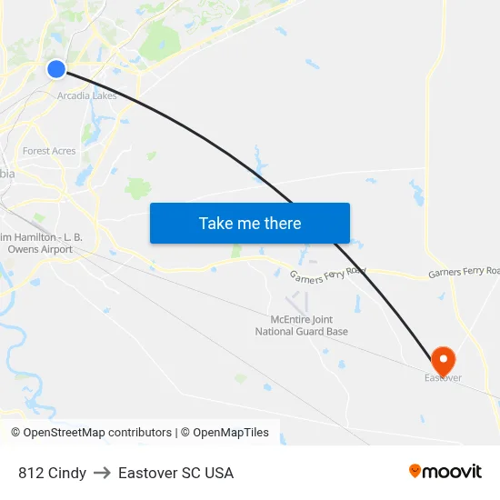 812 Cindy to Eastover SC USA map