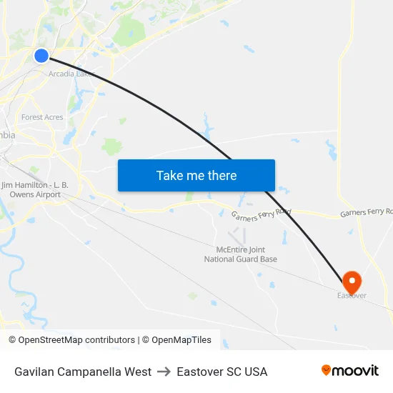Gavilan Campanella West to Eastover SC USA map