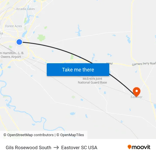 Gils Rosewood South to Eastover SC USA map