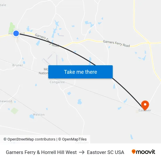 Garners Ferry & Horrell Hill West to Eastover SC USA map