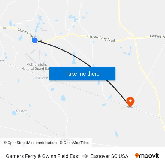 Garners Ferry & Gwinn Field East to Eastover SC USA map