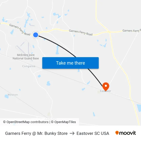 Garners Ferry @ Mr. Bunky Store to Eastover SC USA map