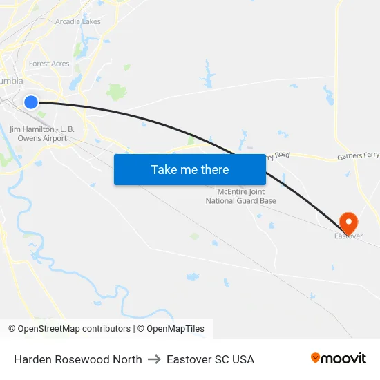 Harden Rosewood North to Eastover SC USA map