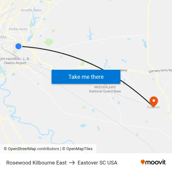 Rosewood Kilbourne East to Eastover SC USA map