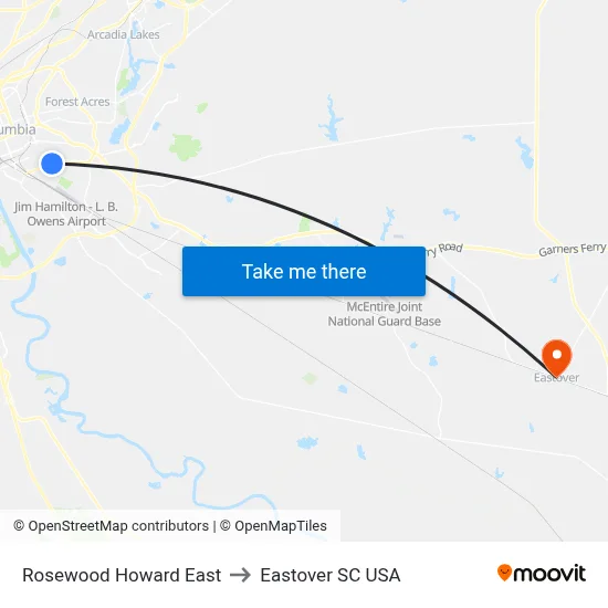 Rosewood Howard East to Eastover SC USA map