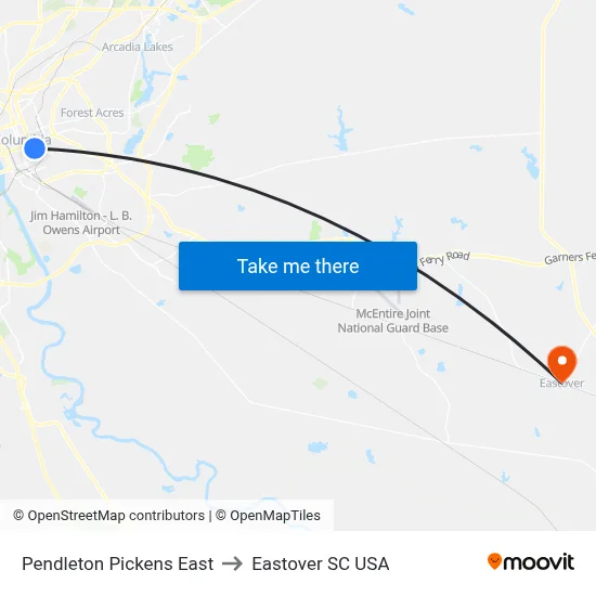 Pendleton Pickens East to Eastover SC USA map