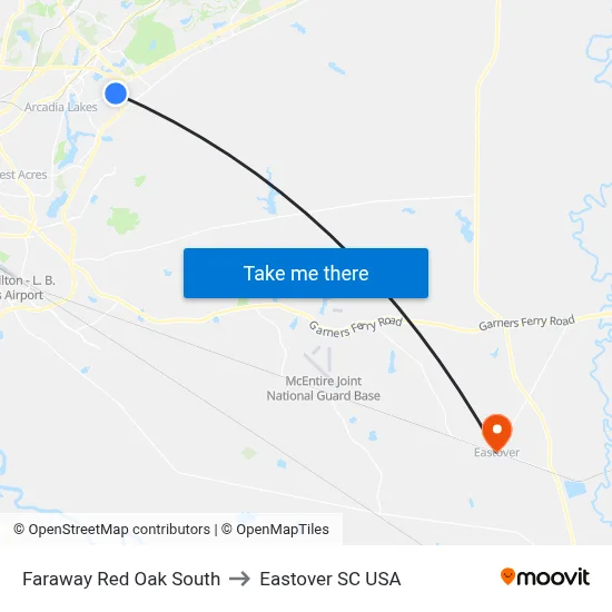 Faraway Red Oak South to Eastover SC USA map
