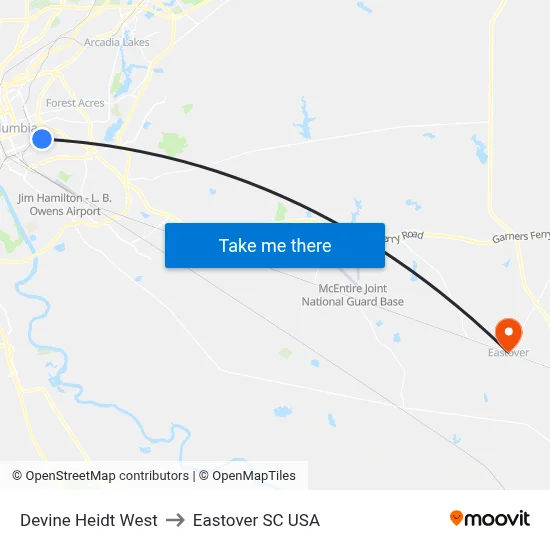 Devine Heidt West to Eastover SC USA map