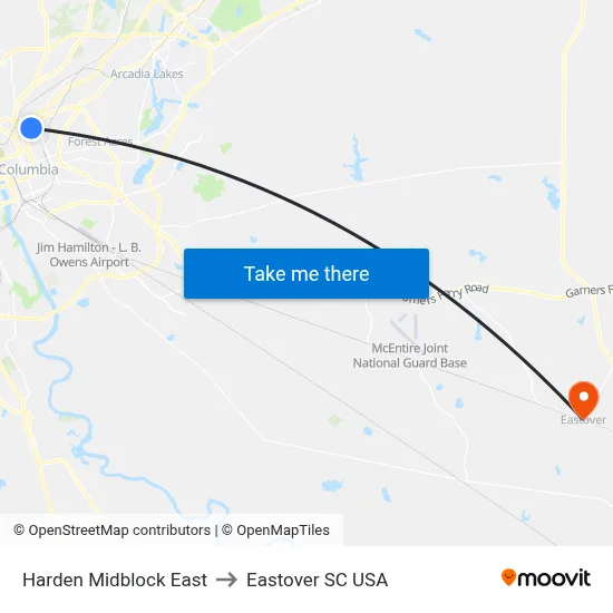 Harden Midblock East to Eastover SC USA map