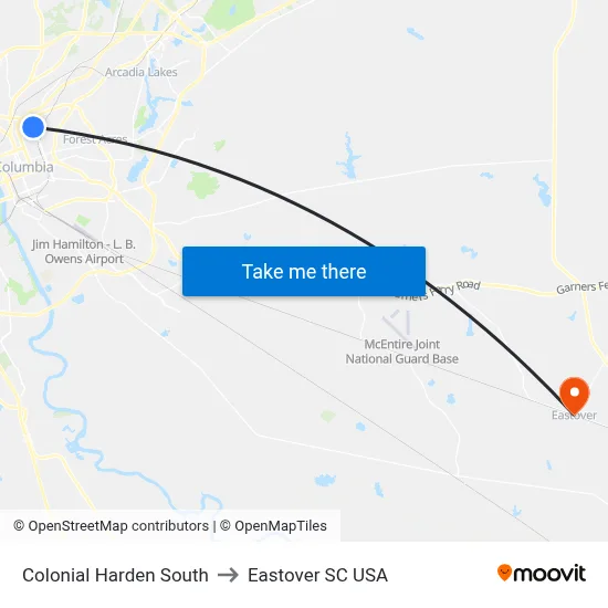Colonial Harden South to Eastover SC USA map