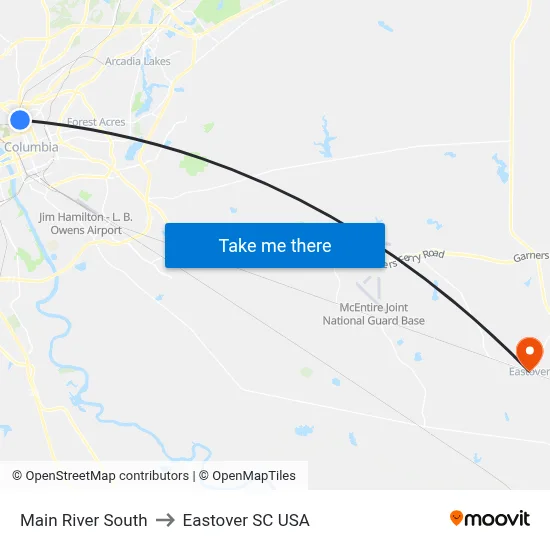 Main River South to Eastover SC USA map
