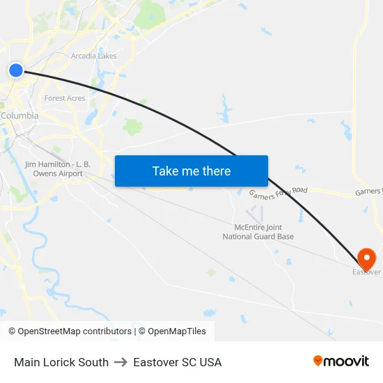 Main Lorick South to Eastover SC USA map