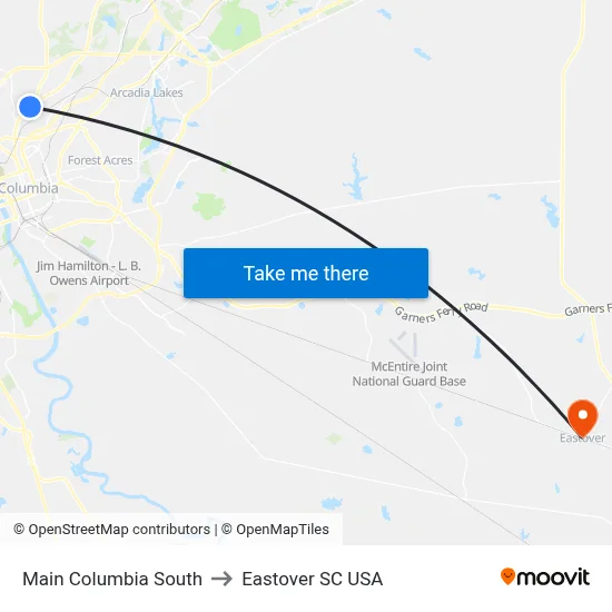 Main Columbia South to Eastover SC USA map