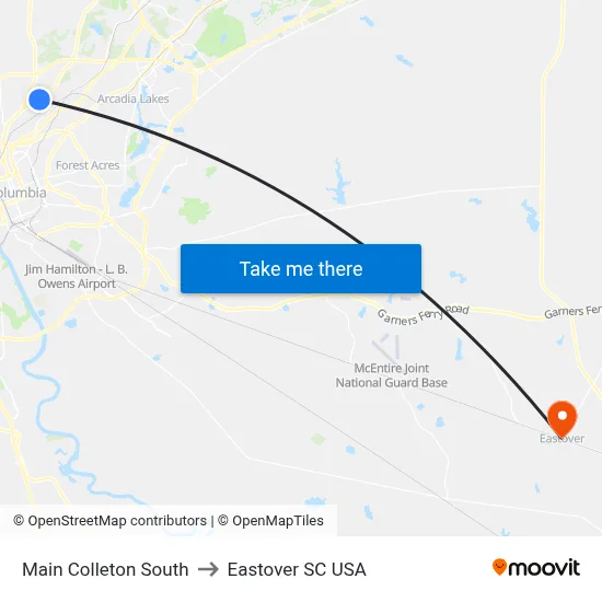 Main Colleton South to Eastover SC USA map