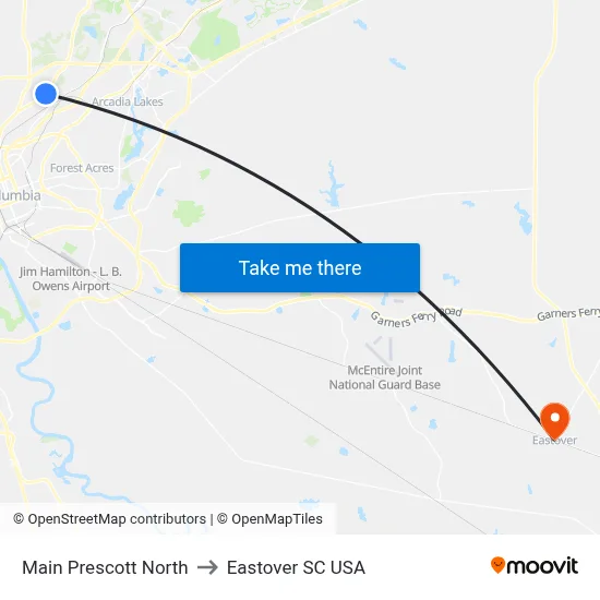 Main Prescott North to Eastover SC USA map