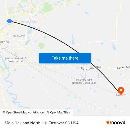 Main Oakland North to Eastover SC USA map