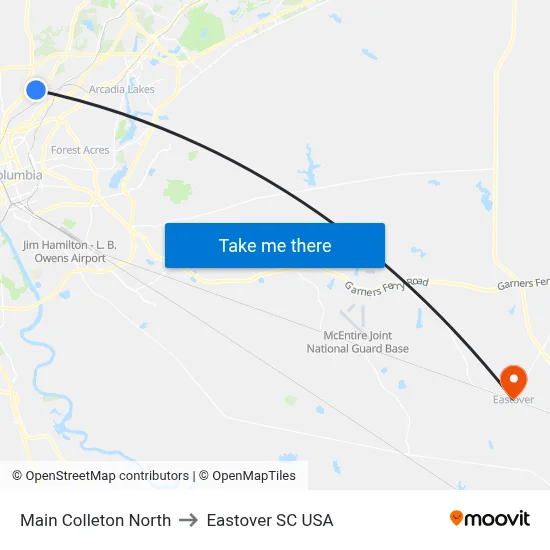 Main Colleton North to Eastover SC USA map