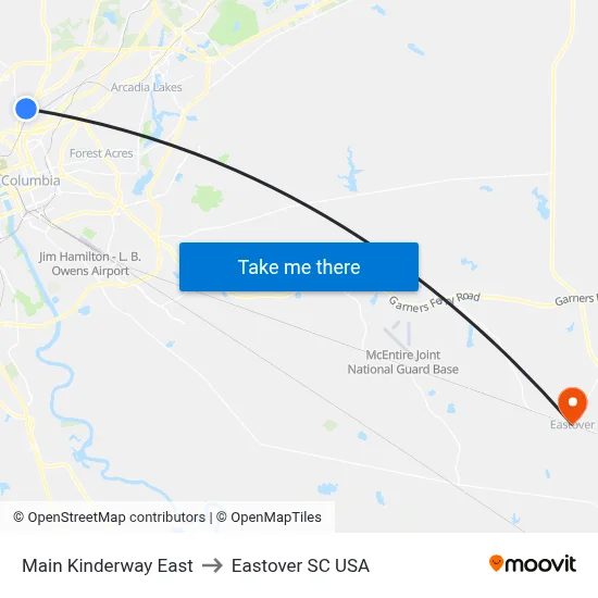 Main Kinderway East to Eastover SC USA map