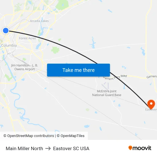Main Miller North to Eastover SC USA map