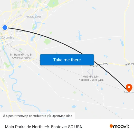 Main Parkside North to Eastover SC USA map