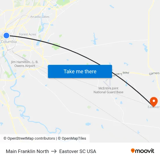 Main Franklin North to Eastover SC USA map