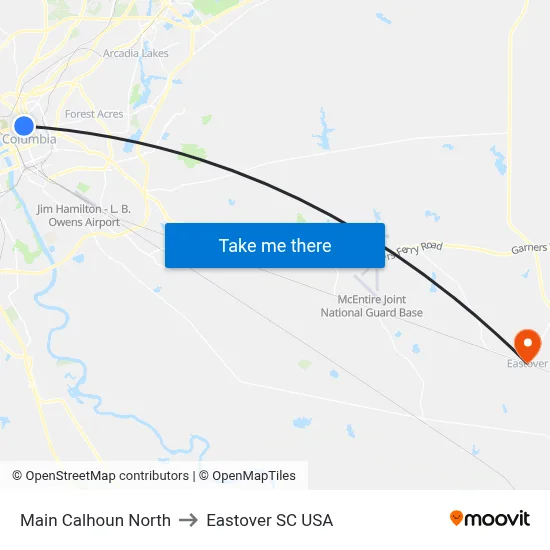 Main Calhoun North to Eastover SC USA map