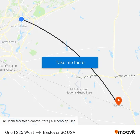 Oneil 225 West to Eastover SC USA map