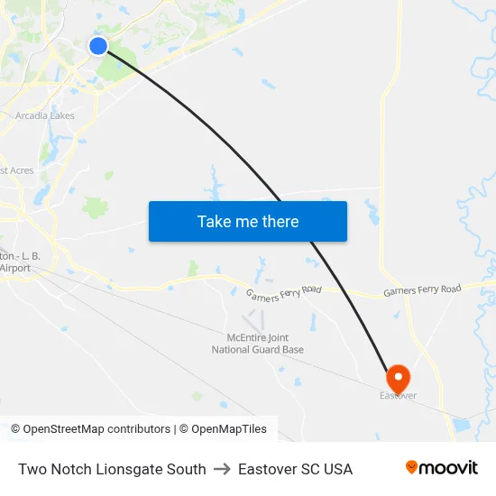 Two Notch Lionsgate South to Eastover SC USA map