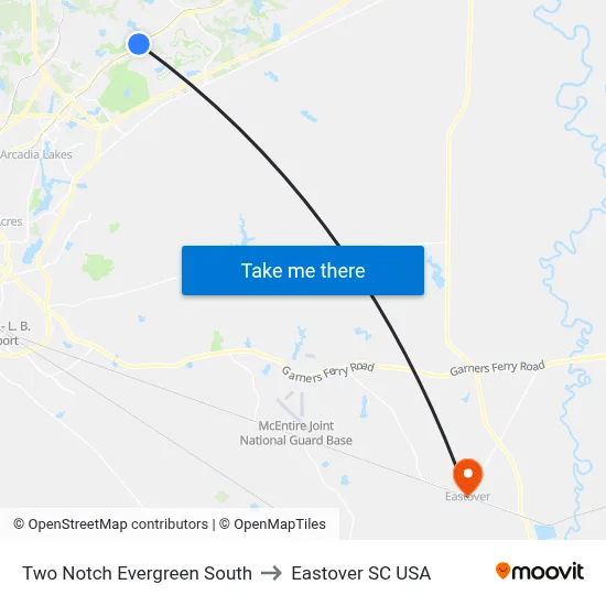 Two Notch Evergreen South to Eastover SC USA map