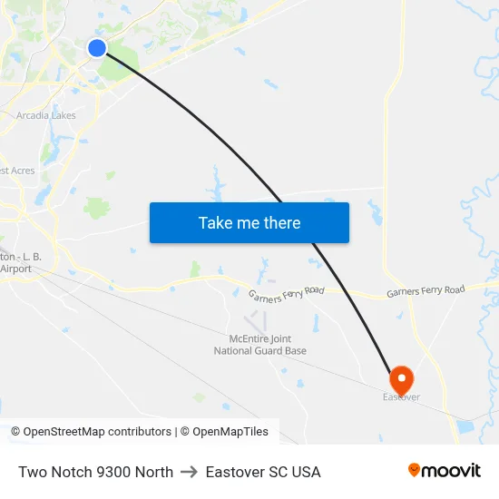 Two Notch 9300 North to Eastover SC USA map