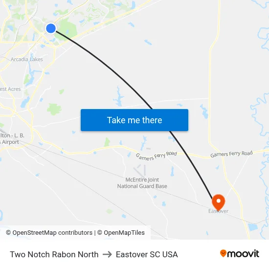 Two Notch Rabon North to Eastover SC USA map