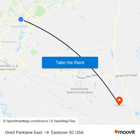 Oneil Parklane East to Eastover SC USA map