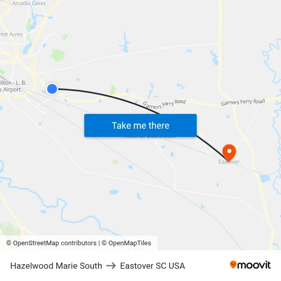 Hazelwood Marie South to Eastover SC USA map