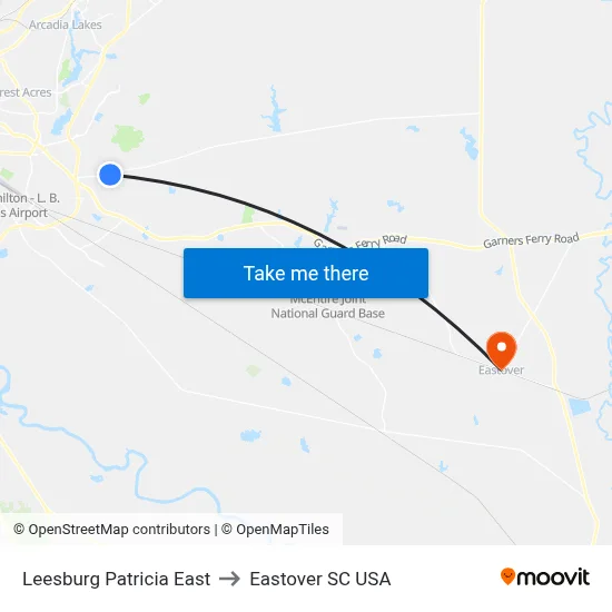 Leesburg Patricia East to Eastover SC USA map