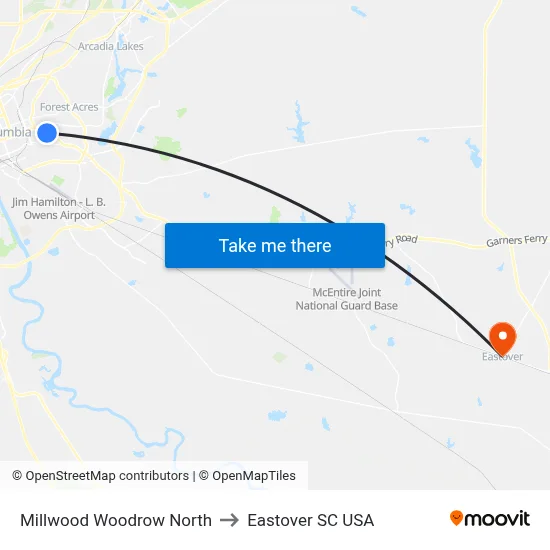 Millwood Woodrow North to Eastover SC USA map
