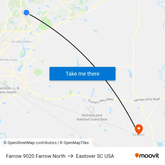Farrow 9020 Farrow North to Eastover SC USA map