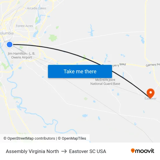 Assembly Virginia North to Eastover SC USA map