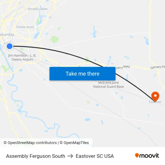 Assembly Ferguson South to Eastover SC USA map