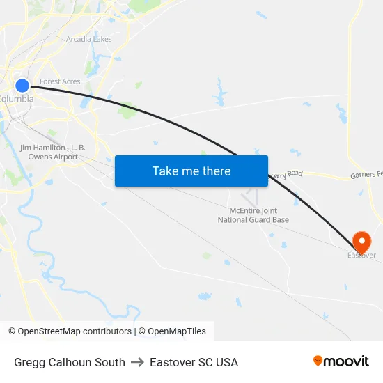 Gregg Calhoun South to Eastover SC USA map