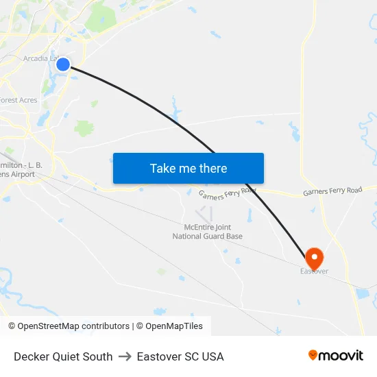 Decker Quiet South to Eastover SC USA map