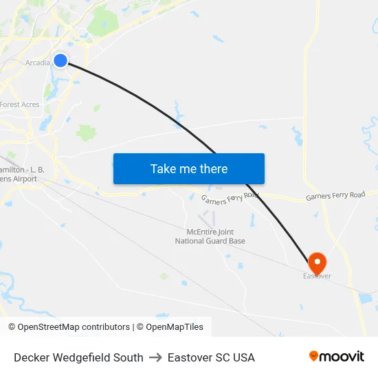 Decker Wedgefield South to Eastover SC USA map