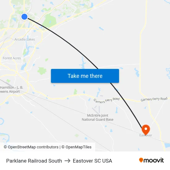 Parklane Railroad South to Eastover SC USA map