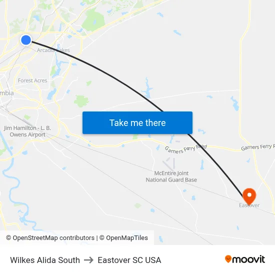Wilkes Alida South to Eastover SC USA map