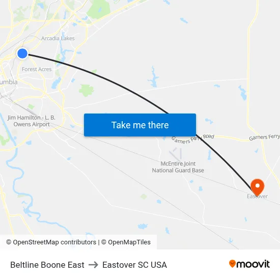 Beltline Boone East to Eastover SC USA map